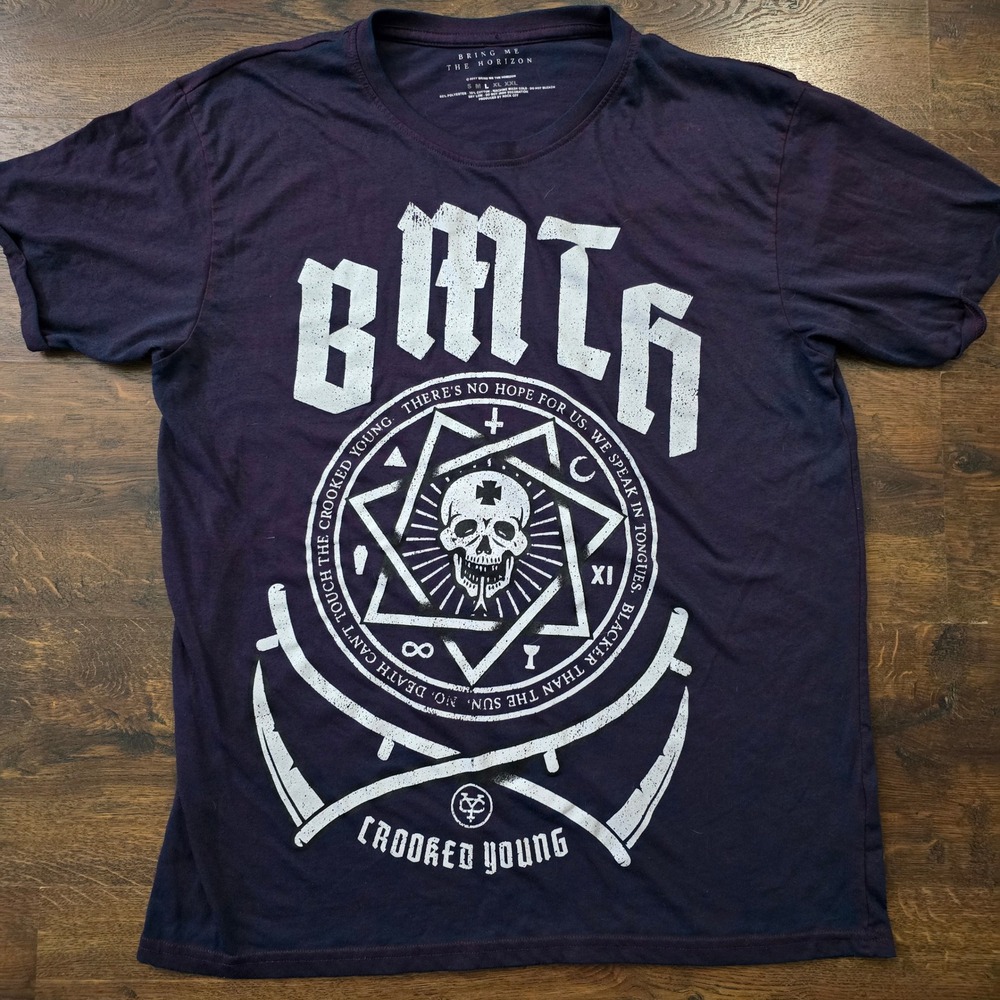 Bring Me The Horizon BMTH Crooked Young Skull Graphic Tee Purple Mens L Band Tee